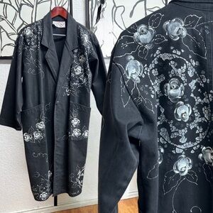 Vintage Denim midi jacket hand painted medium fits large XL charcoal black